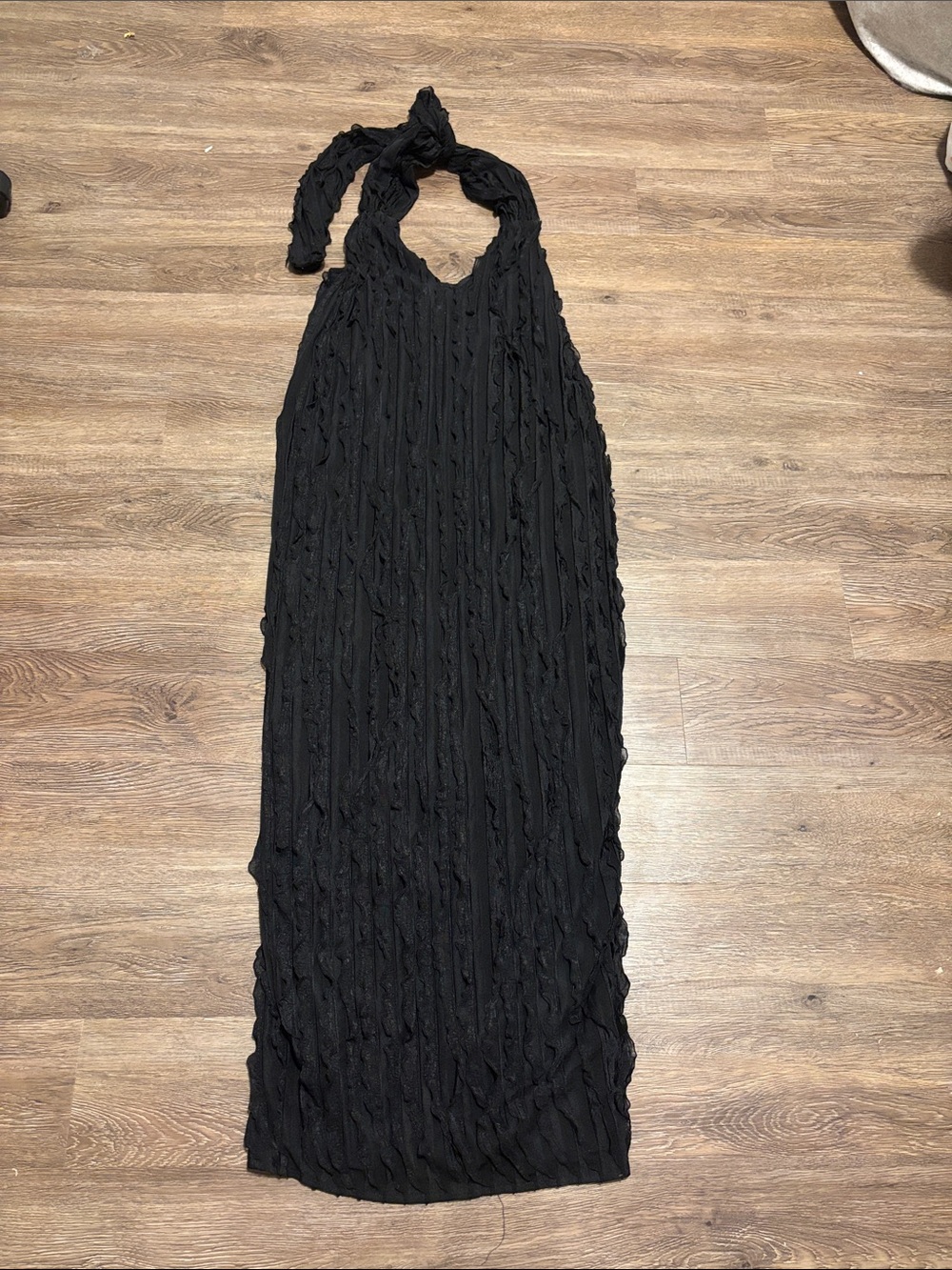 women’s fashion nova black ruffled tie dress